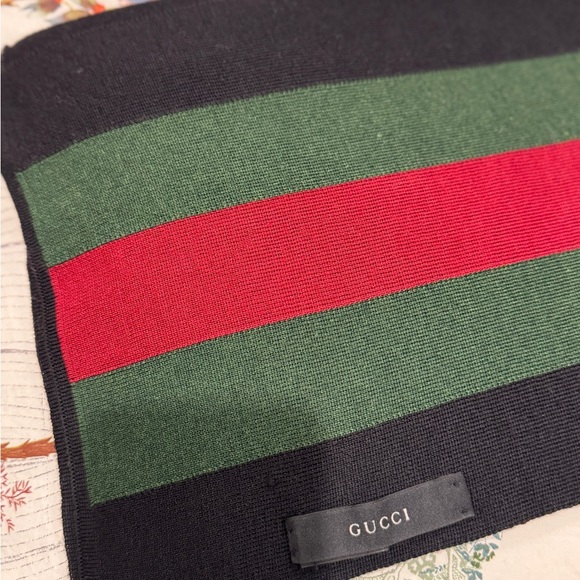 Gucci Black/Green/Red Web Wool & Silk Knit Scarf - Picture 1 of 2